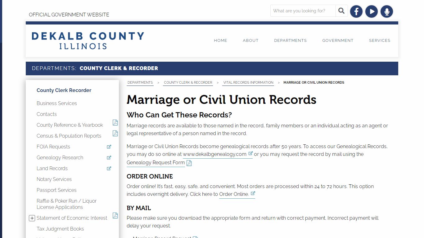 Marriage or Civil Union Records - DeKalb County, Illinois
