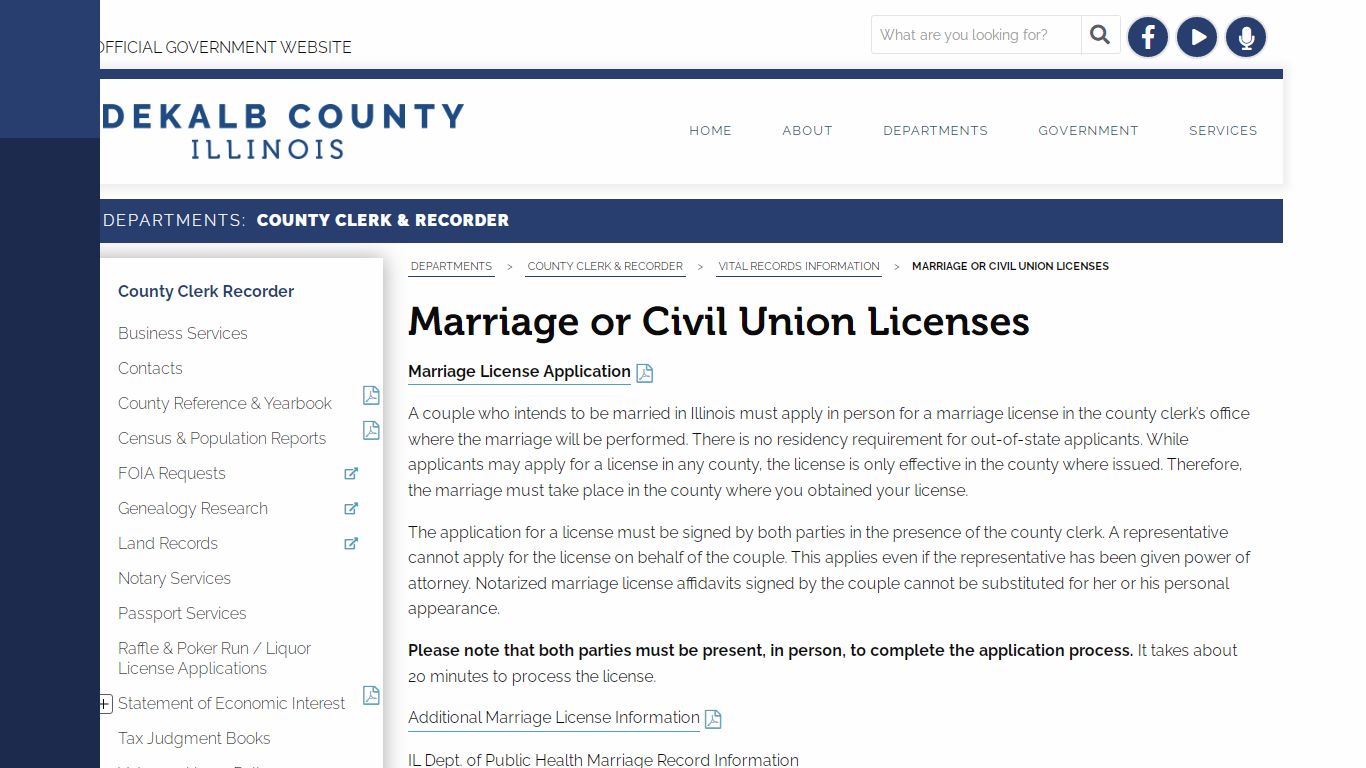 Marriage or Civil Union Licenses - DeKalb County, Illinois